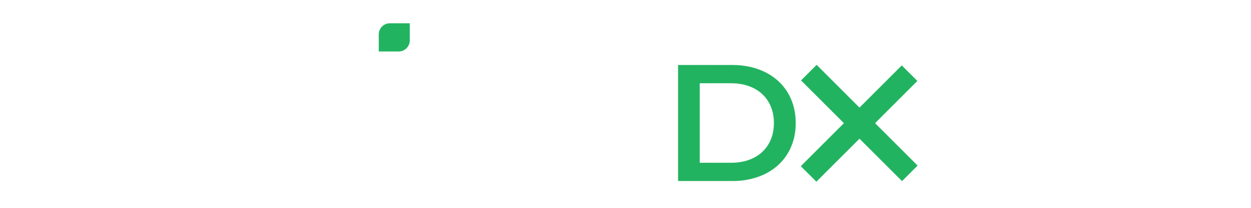 ThriveDX logo white with green accents and tagline